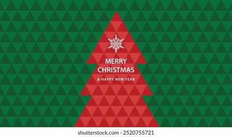 Geometric Christmas Tree Design on Green Background - Vector Illustration for Holiday Cards and Invitations