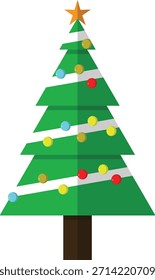 Árvore de Natal geométrica em estilo de design plano. Ilustração festiva para férias de inverno, com cores claras e linhas limpas.