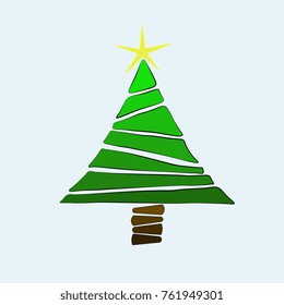 geometric Christmas tree for the new year with a star postcard