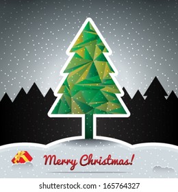 Geometric Christmas tree with snow and forest