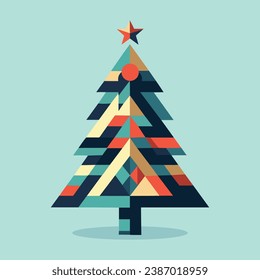 geometric christmas tree with star on top, colorful blocks, modern abstract christmas tree with geometric design, minimal unique creative christmas tree shape with colors, square symmetrical xmas