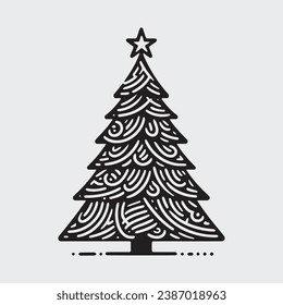 geometric christmas tree with star on top, black outline shape geometric christmas tree silhouette isolated minimal unique creative christmas tree xmas elegant design pine tree abstract design