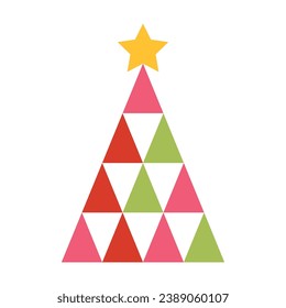 Ilustración vectorial de árbol de Navidad geométrica sobre fondo blanco. Feliz Navidad y feliz año nuevo plantilla de tarjetas de felicitación.