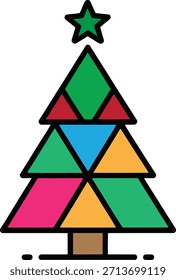 Ilustración vectorial geométrica del árbol de navidad, icono colorido del árbol de Festiva con la estrella aislada en blanco