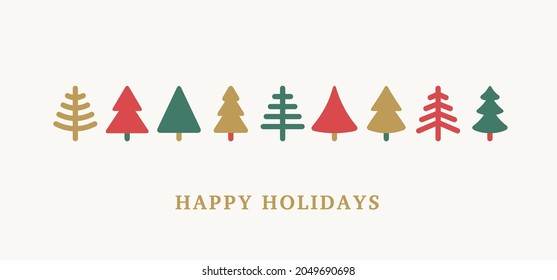 Geometric Christmas trees icons set. Vector illustration. Merry Xmas and Happy New Year greeting card, minimal noel corporate design template. Elegant Winter holidays poster, invitation or background