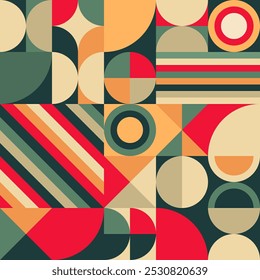 Geometric Christmas Wrapping Paper with Retro Holiday Colors and Abstract Shapes