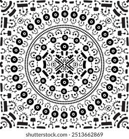 Geometric circle abstract seamless pattern. Black white hand drawn endless print illustration. Ornament tribal freehand poster