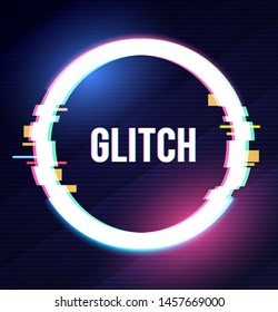 Geometric circle banner with glitch effect and shining lights.