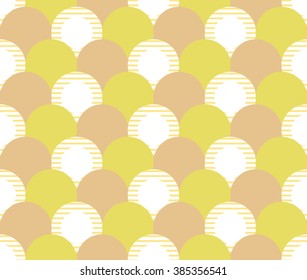 Geometric circle brown yellow green with stripes orange line design background pattern seamless wallpaper. Vector image