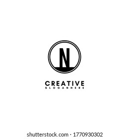 geometric circle business N logo letter black design concept