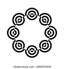 Geometric circle of circles shaped logo design. Round monochrome icons on white background. Branding logotype design element for corporate style