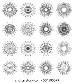 Geometric circle. Circular element. Abstract spiral motif with radial, concentric lines