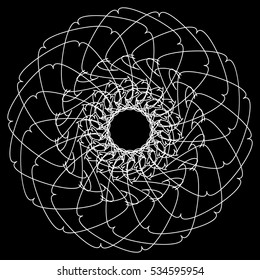 Geometric circle. Circular element. Abstract spiral motif with radial, concentric lines