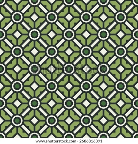 Geometric Circle Diamond Shape Seamless Pattern Design in Olive Green Color