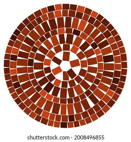 Geometric circle element. Circular red stonework, masonry stone, rock circles. Abstract top view well