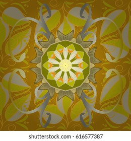 Geometric circle element in glod colors. Vector Round Ornament Pattern. Spiritual and ritual symbol of Islam, Arabic, Indian religions. Mandala on colorful background.