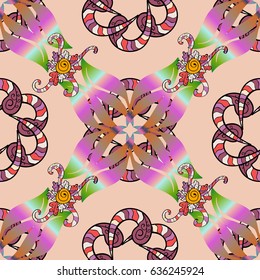 Geometric circle element in glod colors. Spiritual and ritual symbol of Islam, Arabic, Indian religions. Mandala on yellow background. Vector Round Ornament Pattern.