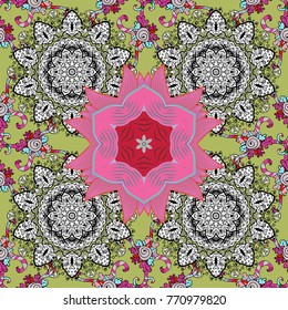 Geometric circle element in glod colors. Vector Round Ornament Pattern. Spiritual and ritual symbol of Islam, Arabic, Indian religions. Mandala on green, black and white colors.