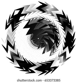 Geometric circle element made of overlapping edgy shapes. Abstract black and white circular shape