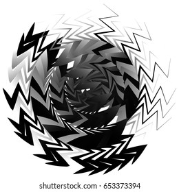 Geometric circle element made of overlapping edgy shapes. Abstract black and white circular shape