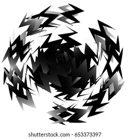 Geometric circle element made of overlapping edgy shapes. Abstract black and white circular shape