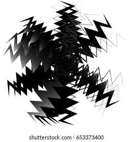 Geometric circle element made of overlapping edgy shapes. Abstract black and white circular shape