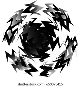 Geometric circle element made of overlapping edgy shapes. Abstract black and white circular shape