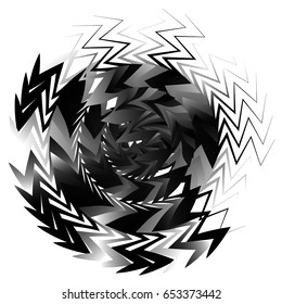 Geometric circle element made of overlapping edgy shapes. Abstract black and white circular shape