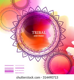  Geometric circle element made in vector with set of elements to make your  own brush. Vintage decorative elements. Watercolor background. Islam, Arabic, Indian, Tribal motifs. 