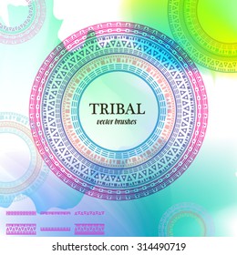  Geometric circle element made in vector with set of elements to make your  own brush. Vintage decorative elements. Watercolor background. Islam, Arabic, Indian, Tribal motifs. 