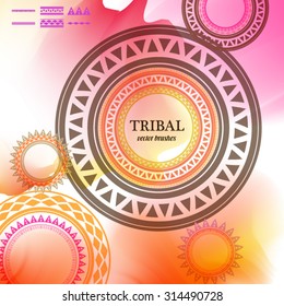  Geometric circle element made in vector with set of elements to make your  own brush. Vintage decorative elements. Watercolor background. Islam, Arabic, Indian, Tribal motifs. 