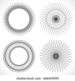 Geometric circle element, circle motif random edgy, angular lines. Suitable as concentric design element, abstract motif, circular non-figural element