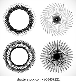 Geometric circle element, circle motif random edgy, angular lines. Suitable as concentric design element, abstract motif, circular non-figural element