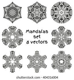 Geometric circle element. Ornament round set with mandala. Vintage decorative elements. Hand drawn background. Islam, Arabic, Indian, ottoman motifs. Mandala set. Mandala collection