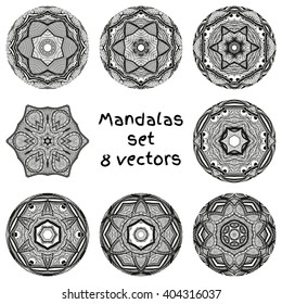 Geometric circle element. Ornament round set with mandala. Vintage decorative elements. Hand drawn background. Islam, Arabic, Indian, ottoman motifs. Mandala set. Mandala collection