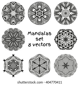 Geometric circle element. Ornament round set with mandala. Vintage decorative elements. Hand drawn background. Islam, Arabic, Indian, ottoman motifs. Mandala set. Mandala collection