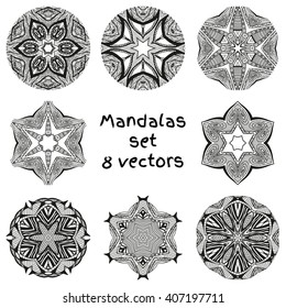 Geometric circle element. Ornament round set with mandala. Vintage decorative elements. Hand drawn background. Islam, Arabic, Indian, ottoman motifs. Mandala set. Mandala collection