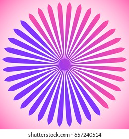 Geometric circle element of radial lines. Bursting lines merging at center. Abstract generic motif, mandala, decorative element.