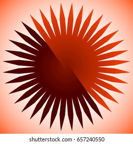 Geometric circle element of radial lines. Bursting lines merging at center. Abstract generic motif, mandala, decorative element.