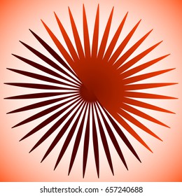 Geometric circle element of radial lines. Bursting lines merging at center. Abstract generic motif, mandala, decorative element.