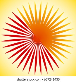 Geometric circle element of radial lines. Bursting lines merging at center. Abstract generic motif, mandala, decorative element.