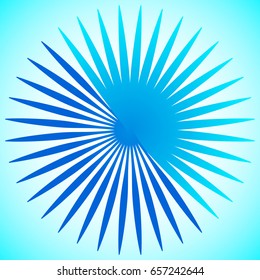 Geometric circle element of radial lines. Bursting lines merging at center. Abstract generic motif, mandala, decorative element.