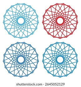 Geometric circle icon. Red blue pattern. Abstract radial shape. Vector wire symmetry