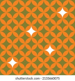 Geometric Circle Islamic Moroccan Tile Pattern Abstract Seamless Design Vector Artwork Trendy Bright Colors Minimal Concept Orange Olive Green Tones