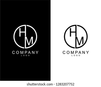 geometric circle letter hm, mh company logo letters design concept in black and white colors