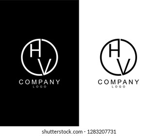 geometric circle letter hv, vh company logo letters design concept in black and white colors