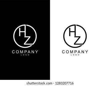 geometric circle letter hz, zh  company logo letters design concept in black and white colors