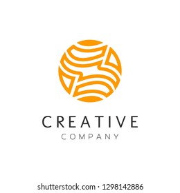 Geometric circle logo, creative, inspiration. Orange colour logo with line style