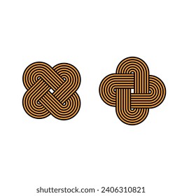 Geometric circle logo. Cross line rope knot linear ornament.