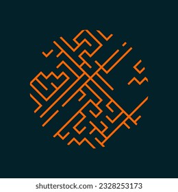 emblema del logotipo del círculo geométrico. Icono de estilo abstracto aislado en fondo oscuro. Elementos decorativos de la línea. Ilustración de diseño fundamental. Mapa del símbolo del juego. laberinto geométrico.